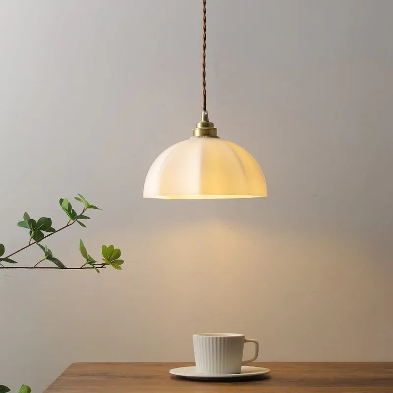 Chinese style copper glass indoor pendant droplight for bedroom or dining room.