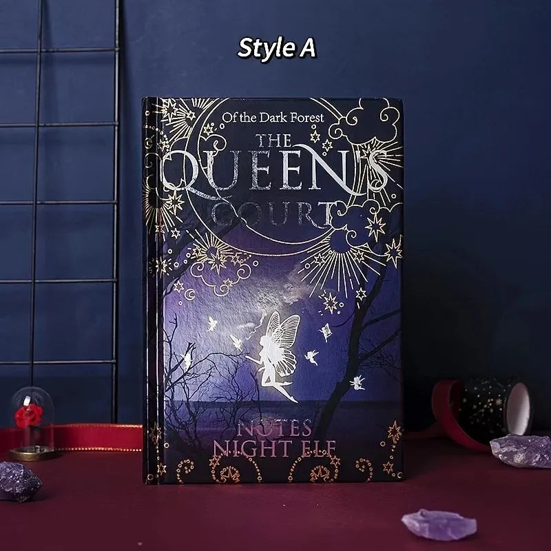 A5 luminous hardcover notebook with night elves design showing blue and purple colour options
