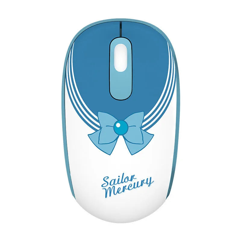 Sailor Moon wireless computer mouse with pink character design showing three buttons and USB receiver