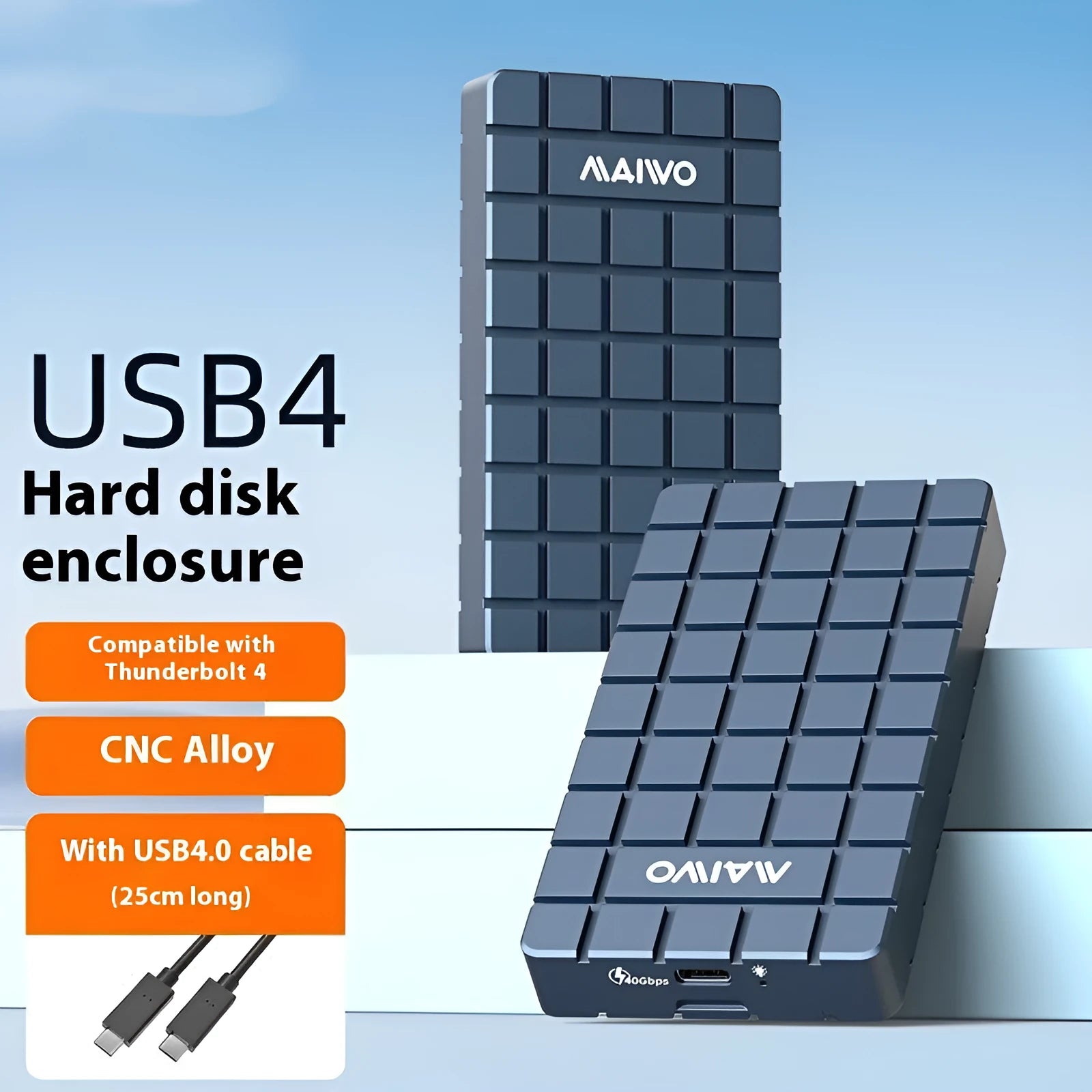 Aluminium USB4 hard disk enclosure for solid state drives with 40Gbps transfer speed