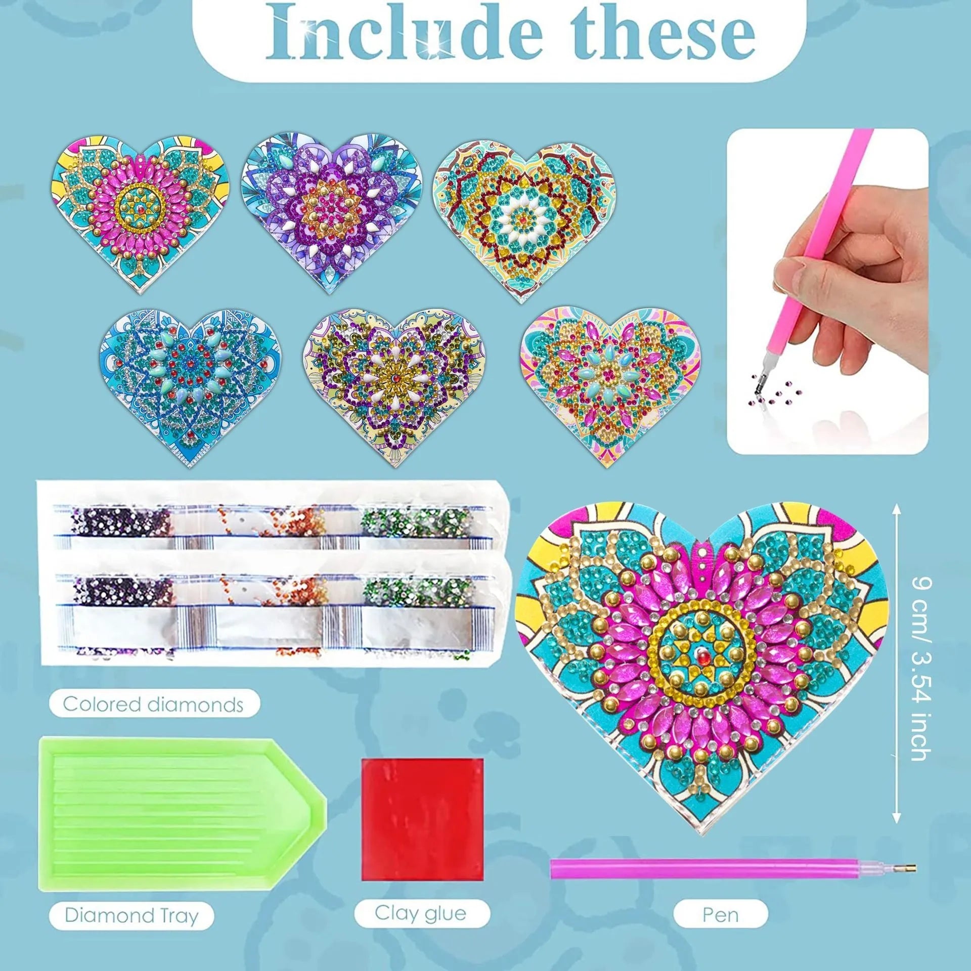 Set of six handmade PU leather bookmarks with crystal flowers and cornerite design