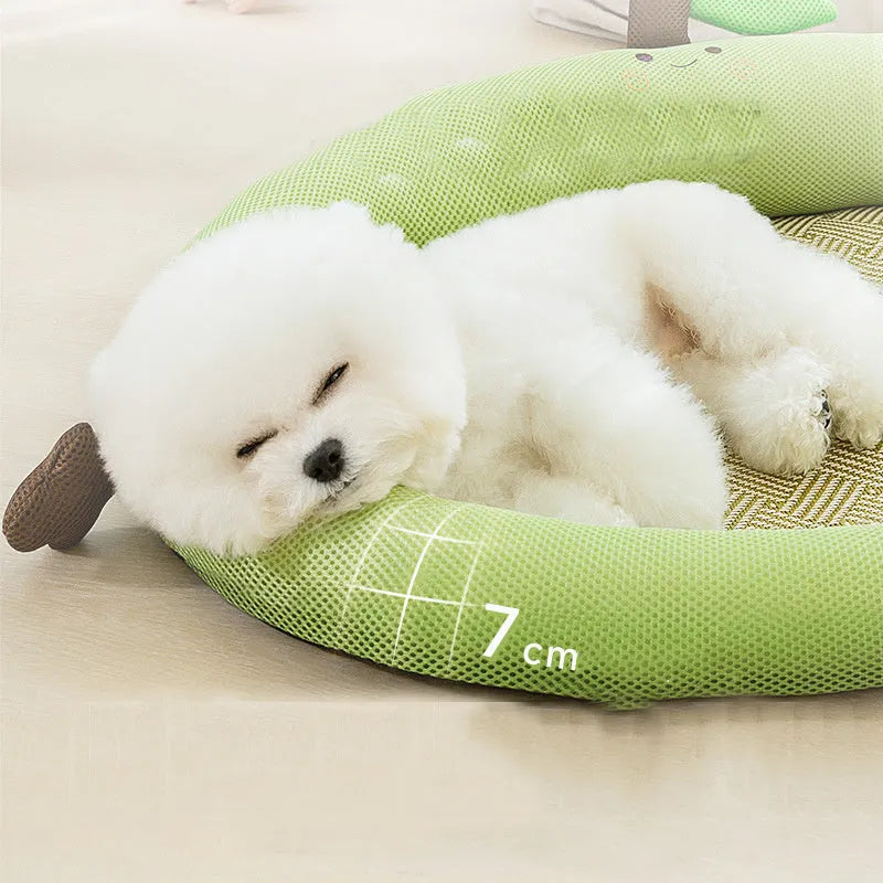 Green pet cooling mat nest bed with fruit backrest for dogs and cats