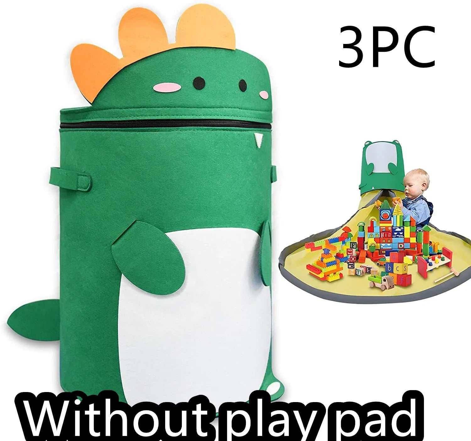 Green felt cube storage bag open as play mat with pull rope closure for toy organisation