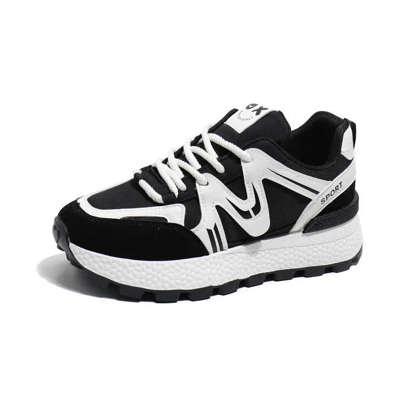 Women's lace-up casual sports shoes in artificial PU with cotton lining, round toe and flat heel design