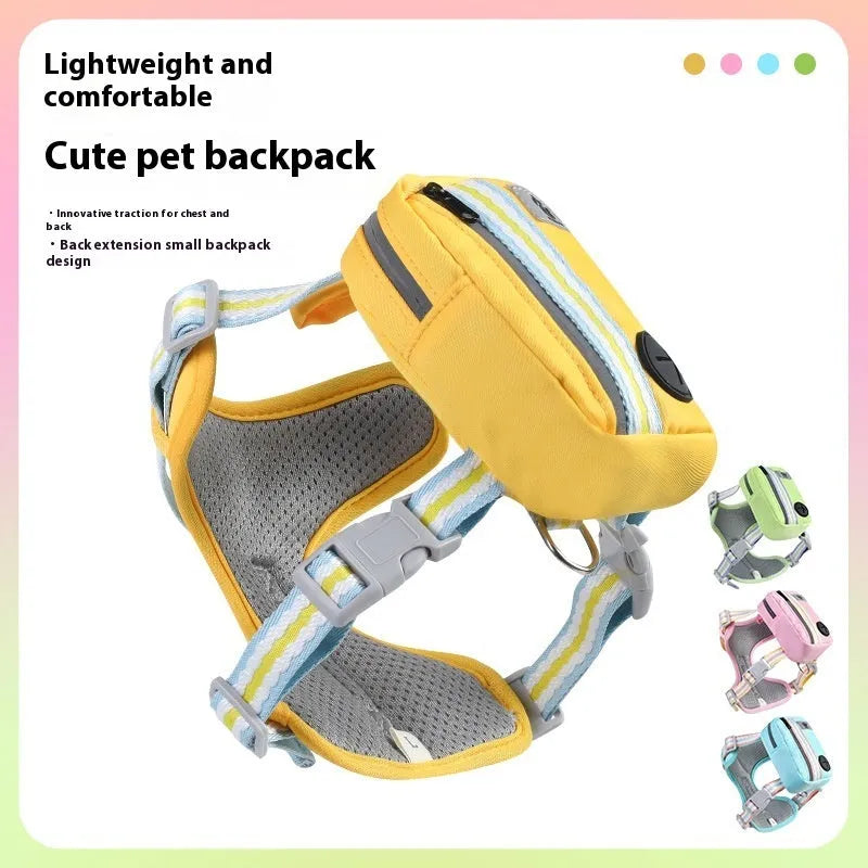 Green explosion-proof anti-strangulation pet safety harness vest with lead on a white background.