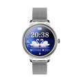 AK38 ladies smart watch with stainless steel strap and 1.09 inch colour touchscreen display