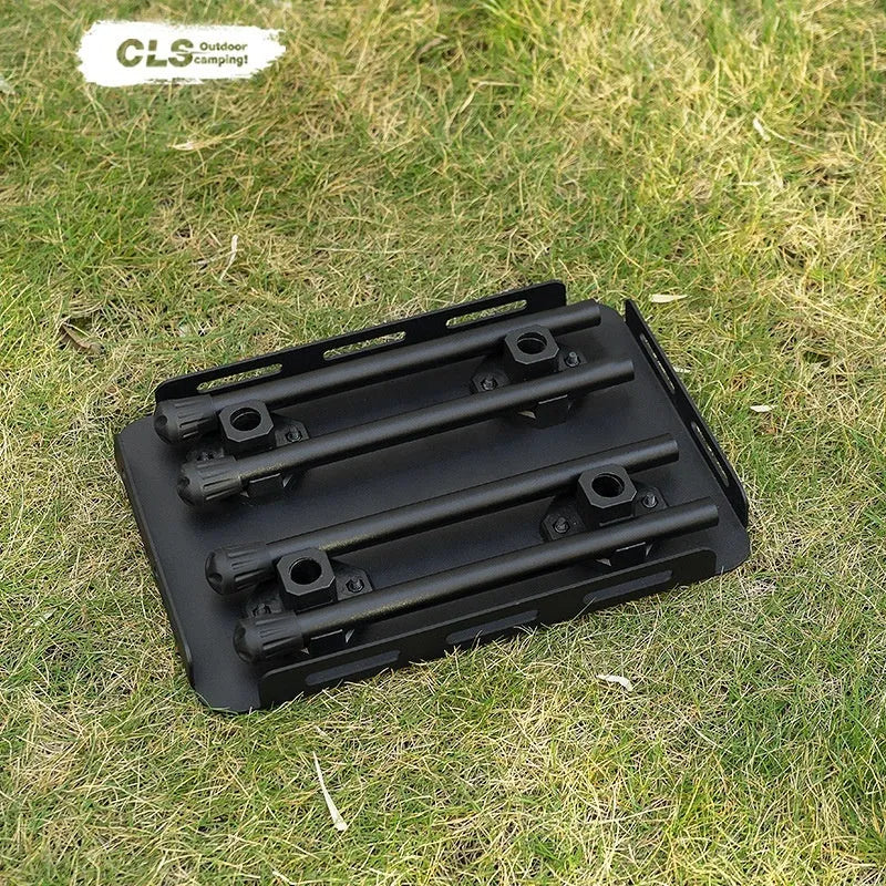 CLS aluminium folding camping stool shown in beige, extended as a table and folded with its storage bag.