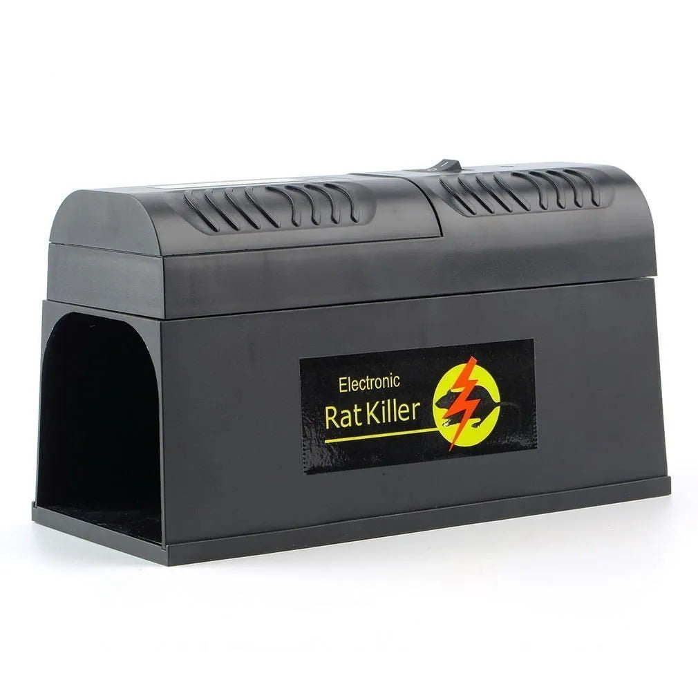 Black high voltage trigger rodent killer device measuring 208x115x75mm with electronic pest control technology