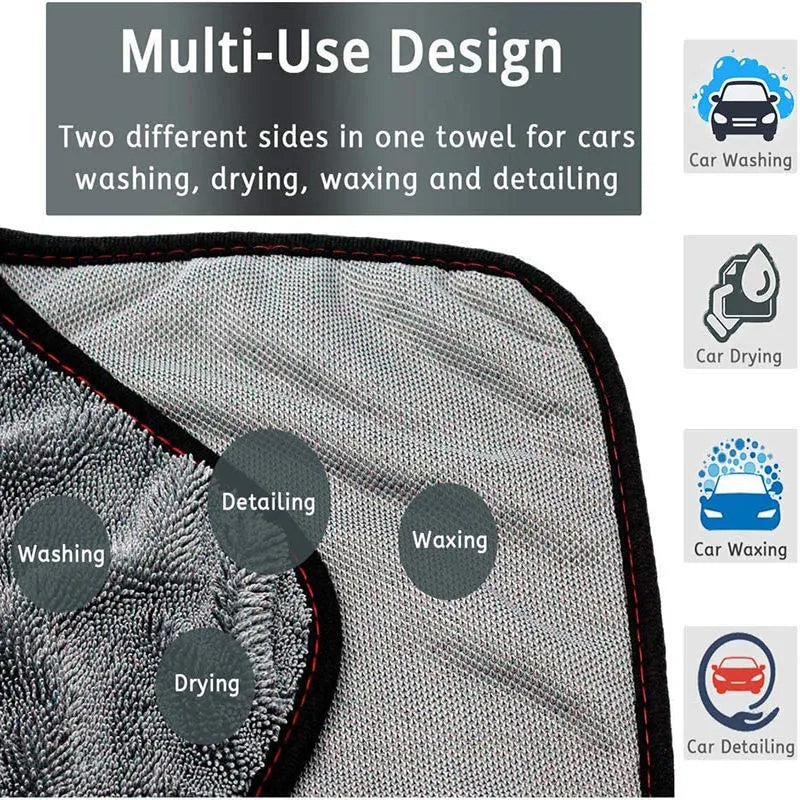 Grey square microfiber car wash towel laid flat, showing its 40x40 cm size.