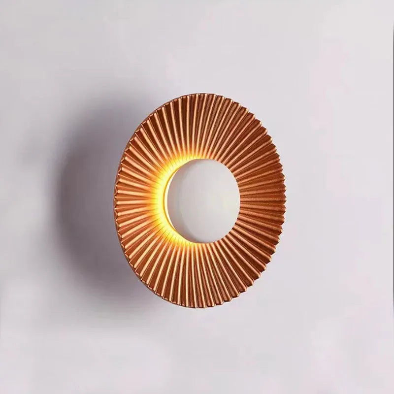 Round wall lamp with aluminium shade in multiple colour options including white and gold combinations