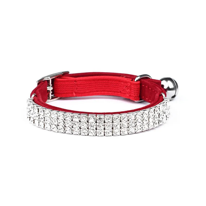 Adjustable suede velvet cat collar with rhinestone decoration in multiple colours