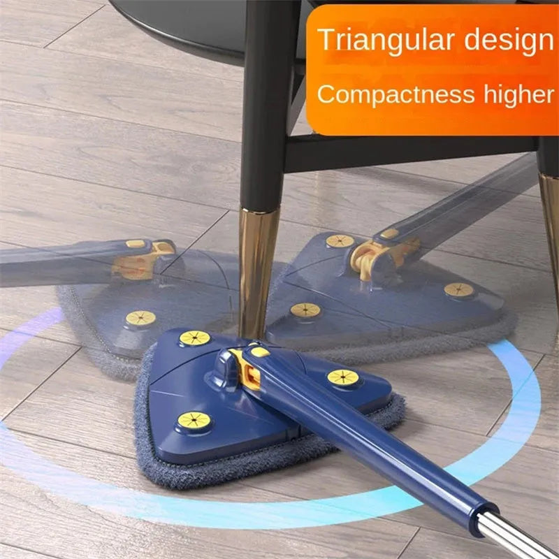 Extendable triangle mop with 360° rotating head and stainless steel pole for deep cleaning