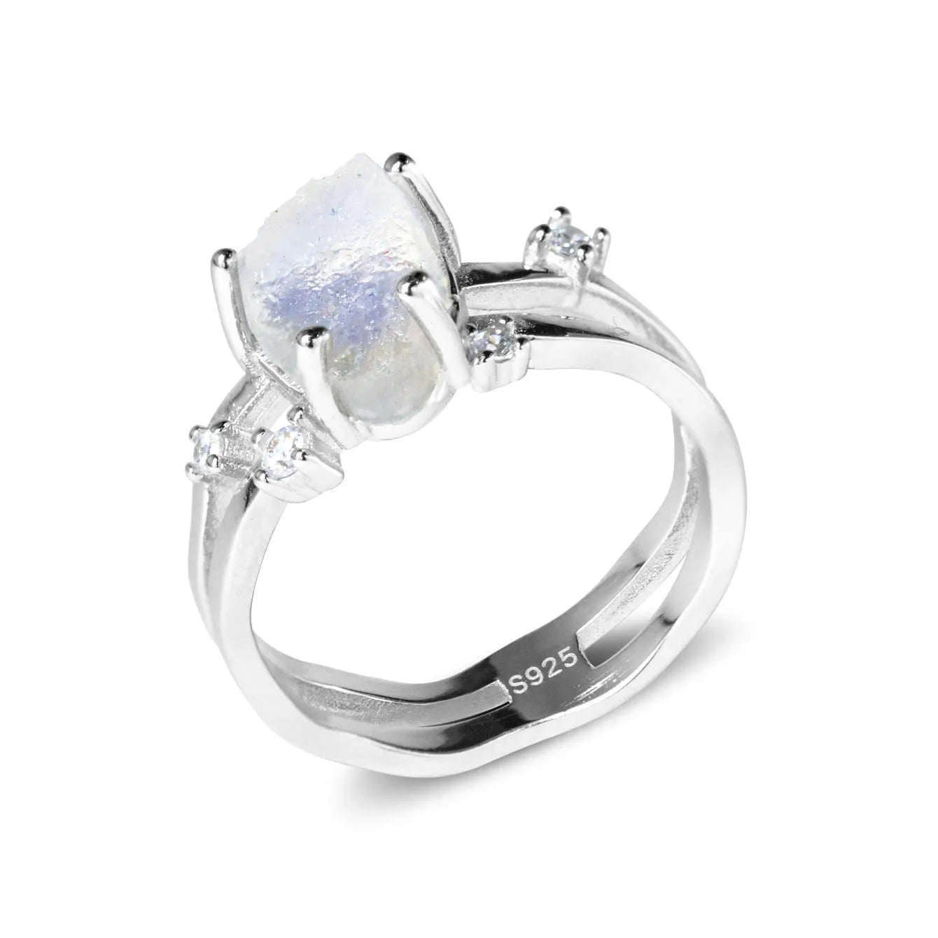 S925 sterling silver irregular triangle moonstone ring in geometric design with choice of finishes