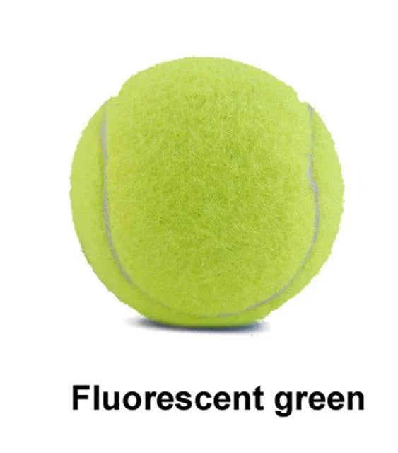 Bright coloured, bite-resistant rubber tennis ball for dogs, 6.3 cm in diameter.