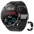 T30 smart watch with circular IPS screen on a silicone strap, showing health metrics and call interface.