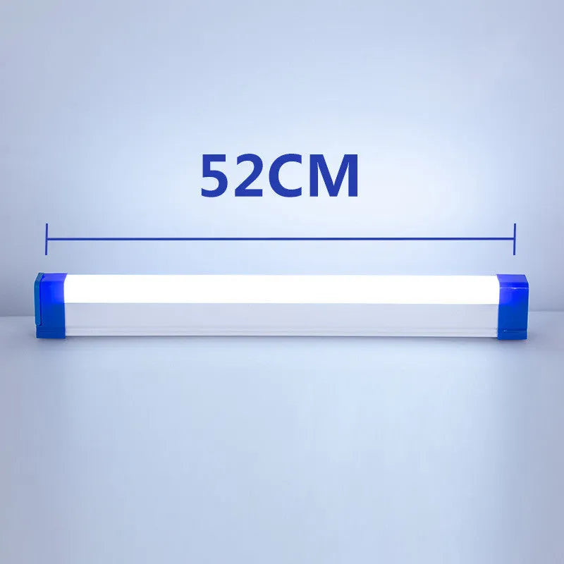 Blue and purple rechargeable dimmable LED tube stick light in 32cm length on a dark surface.