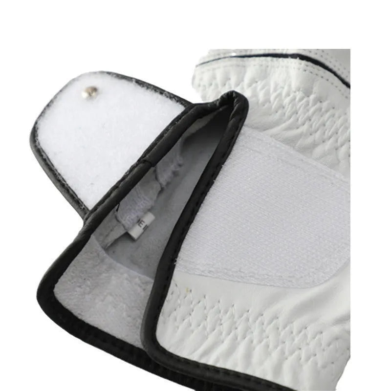 Men's white half sheepskin golf glove showing non-slip palm.