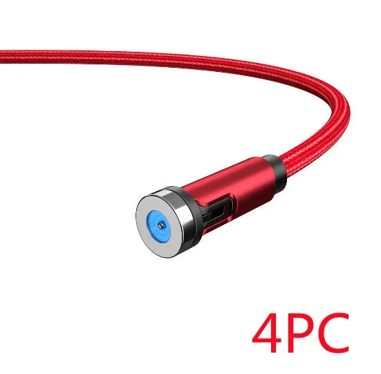 Essager black magnetic USB charging cable showing 360-degree rotating connector and blue LED light.