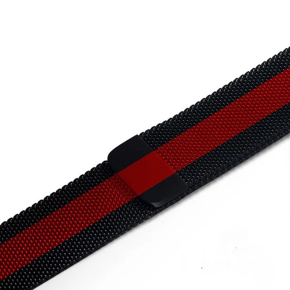Stainless steel watch replacement strap in silver, shown next to black, gold, and rose gold options.