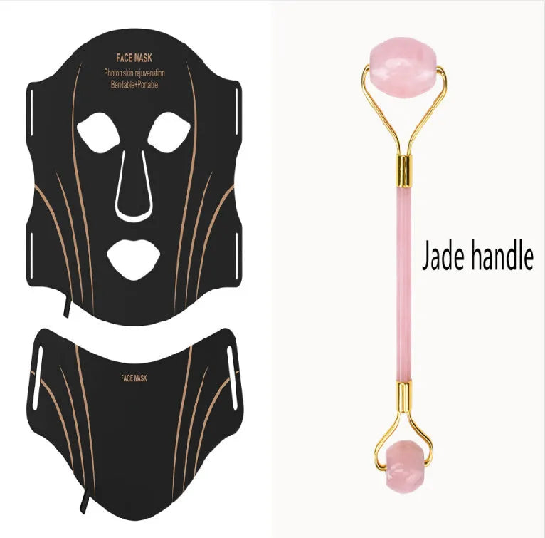 Black and gold hard shell IPL photon facial beauty mask with adjustable headband and touch screen button.