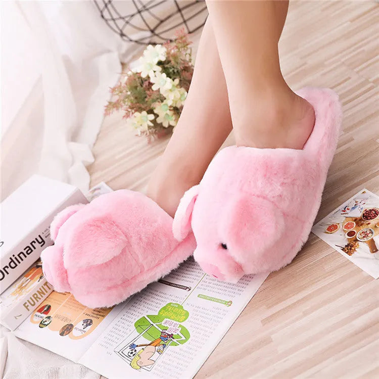 Pink pig-shaped floor slippers for men with short plush fabric.