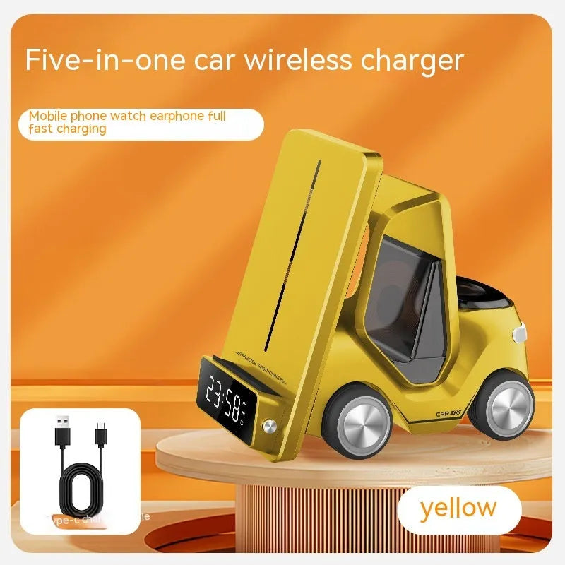 Gray, orange, white, and yellow 15W three-in-one wireless charging bracket for mobile phones and smartwatches