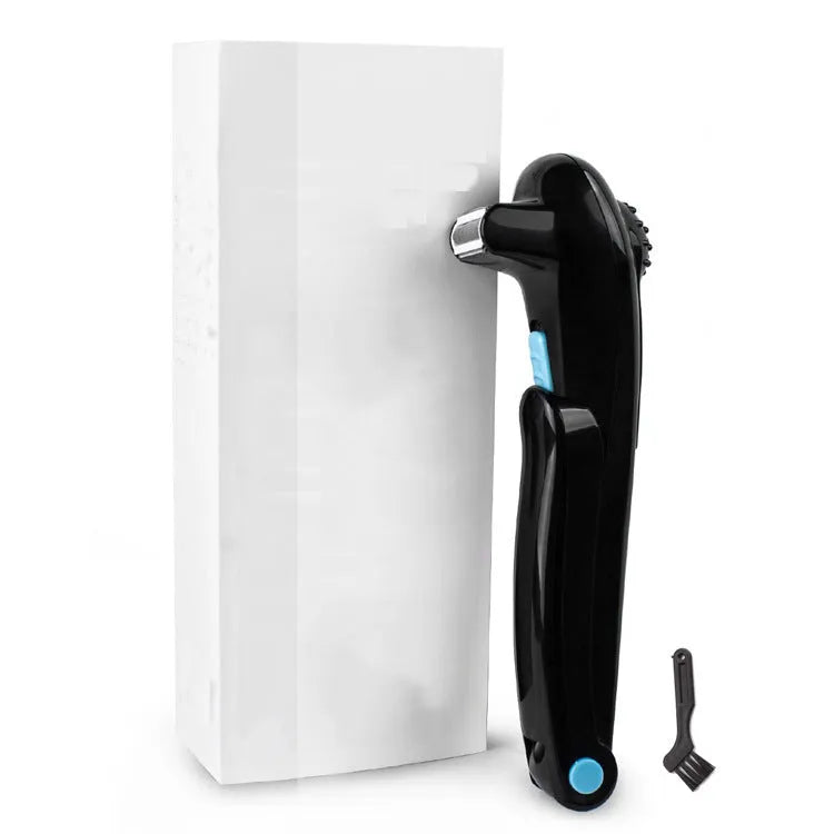 Black women's electric body shaver with folding hair back compartment for battery-powered hair removal