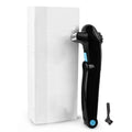 Black women's electric body shaver with folding hair back compartment for battery-powered hair removal