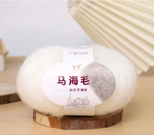 Mohair wool ball for DIY scarf kit with 34 colour options including white, grey, pink and blue