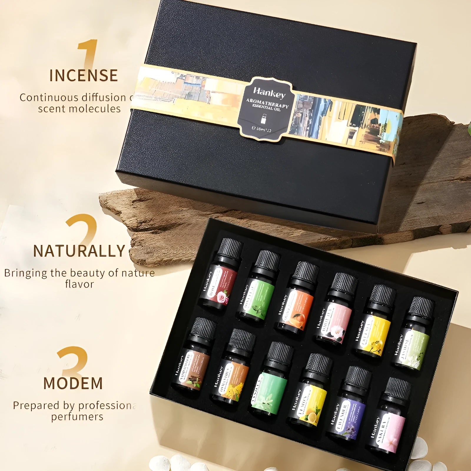 Boxed water-soluble aromatherapy essential oil sets in multiple pack sizes