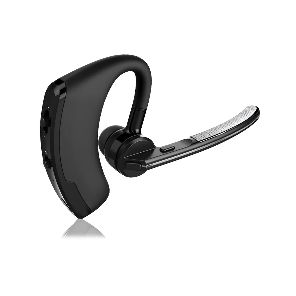 V9 Jerry style wireless Bluetooth headset with ear-bud and charging cable on a white background.