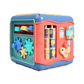 17cm hexahedron educational toy cube showing bead maze, gear connections, and clock face activities