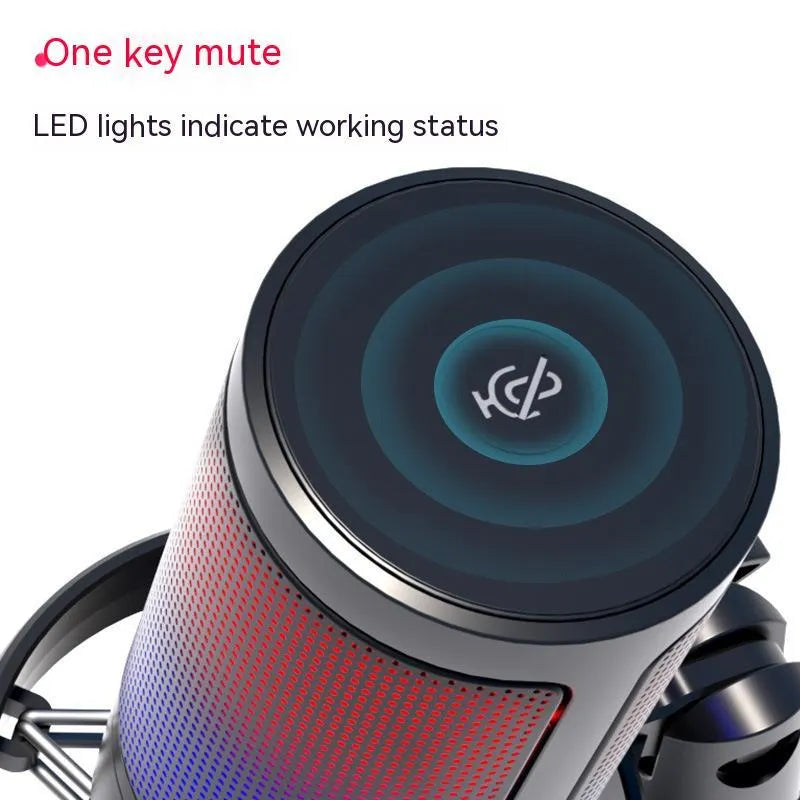 Condenser microphone with RGB lighting in black, white, or pink colours for computer recording and streaming