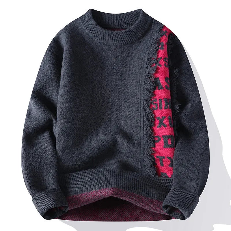 Men's loose fit long sleeve knitted pullover in rabbit fur and polyester, shown in a choice of colours.