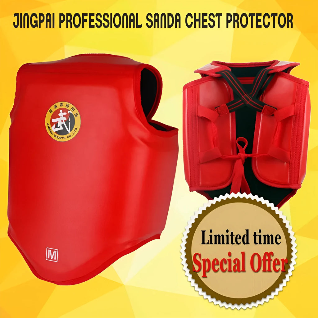 Red one-piece boxing helmet and chest protector training gear