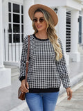 Black long sleeve pullover sweater with a Japanese sweet plaid striped pattern.