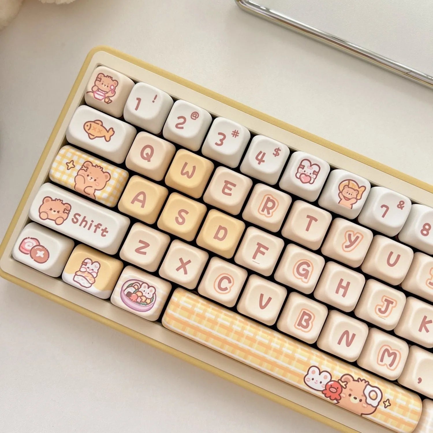Rabbit Bear Restaurant themed mechanical keyboard keycaps with EOA height profile in PBT plastic, 140-piece set