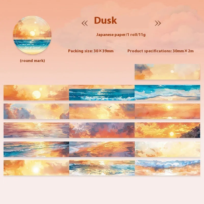 Japanese paper washi tape roll with sky theme designs including colourful clouds and twilight patterns