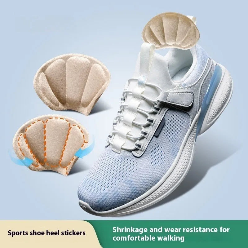 Three pairs of camel-coloured suede heel cushion pads with adhesive backing for shoes.