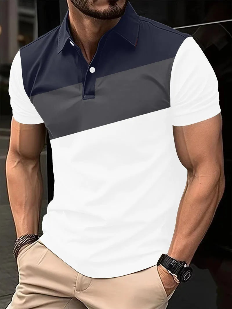 Men's digital print short sleeve T-shirt in polyester pearl cotton fabric showing colour pattern