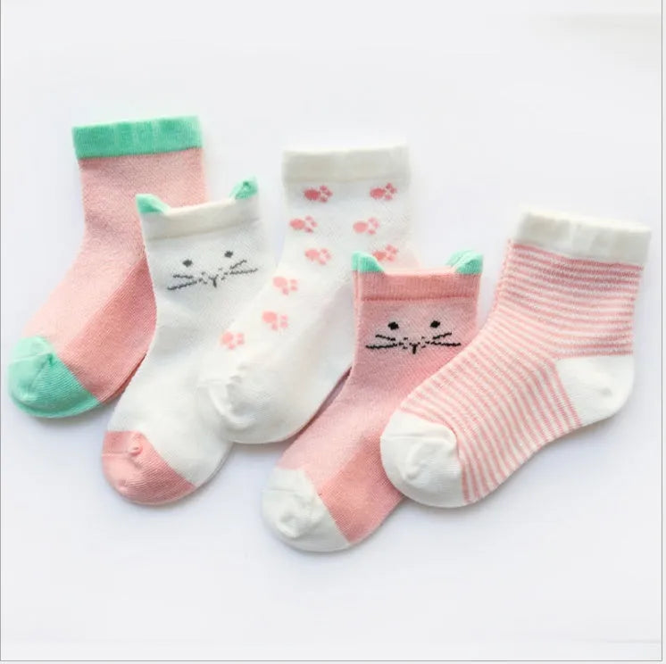 Pack of five children's cotton summer socks in assorted colours for boys and girls