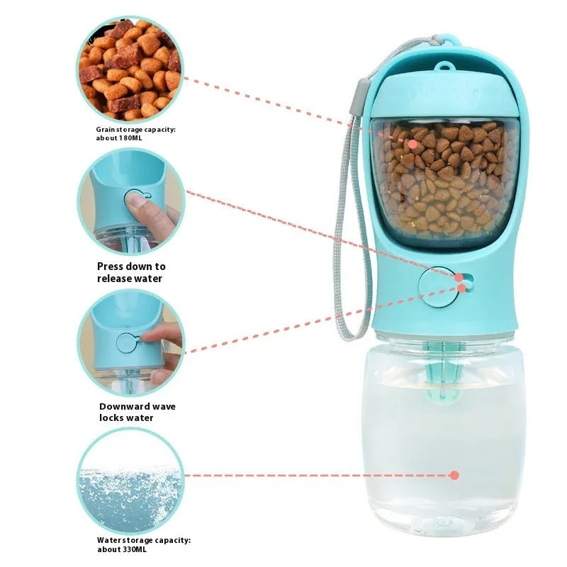 Blue dual-use portable dog drinking cup with two-in-one design for walks and outings