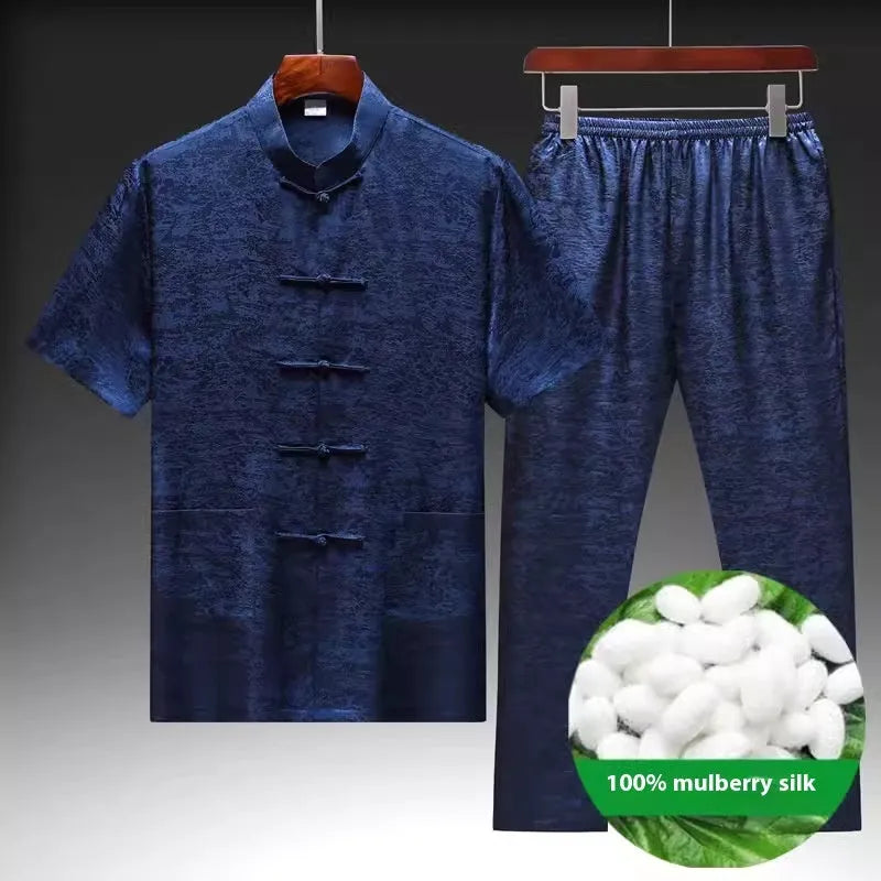 Traditional Chinese Tang suit for men in Mulberry silk fabric, available in multiple colours and sizes