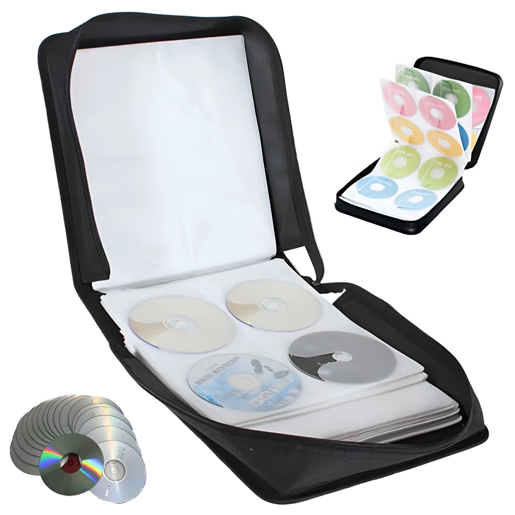Black Oxford fabric CD DVD storage organiser binder with zipper and top carry handle