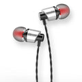 Black in-ear wired headphones with 3.5mm plug and microphone on cable.