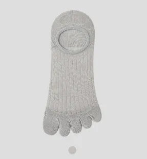 Pair of solid colour modal five-finger boat socks laid flat.