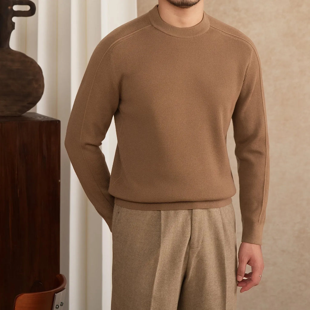 Men's slim-fit retro casual knitted wool-blend shirt in Brown, front view