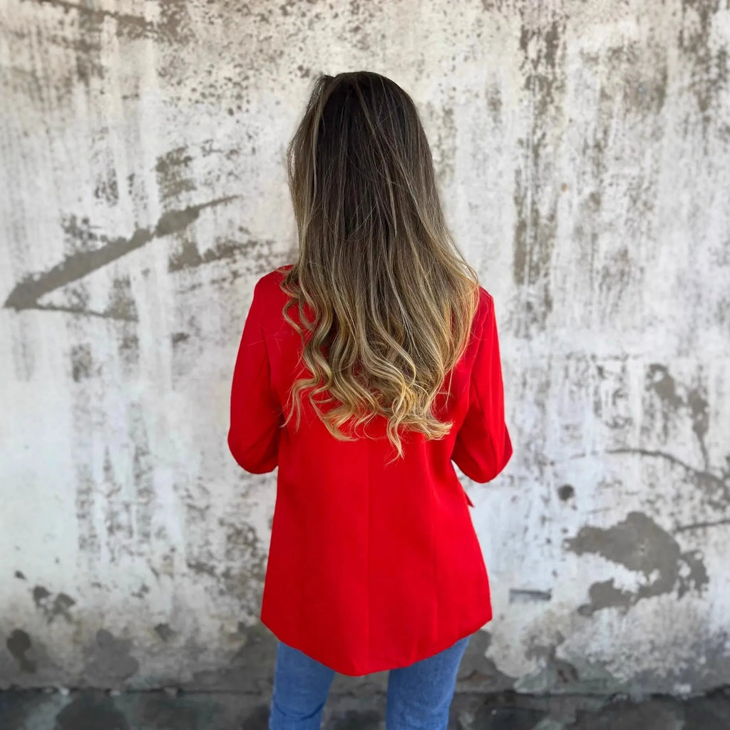 Women's slim fit cheetah print blazer jacket in black or red colour.