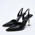 Korean style women's pointed high heels in patent leather, black and apricot colours with shallow mouth design
