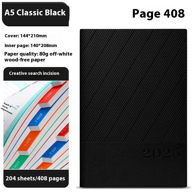 A5 office notepad with striped PU leather cover showing 204 sheets of thickened paper